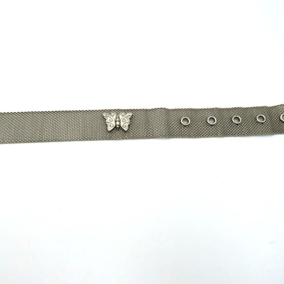 Silver Tone Mesh Belt Womens Size 33 Butterfly Medallions Metallic Buckle - Picture 6 of 8